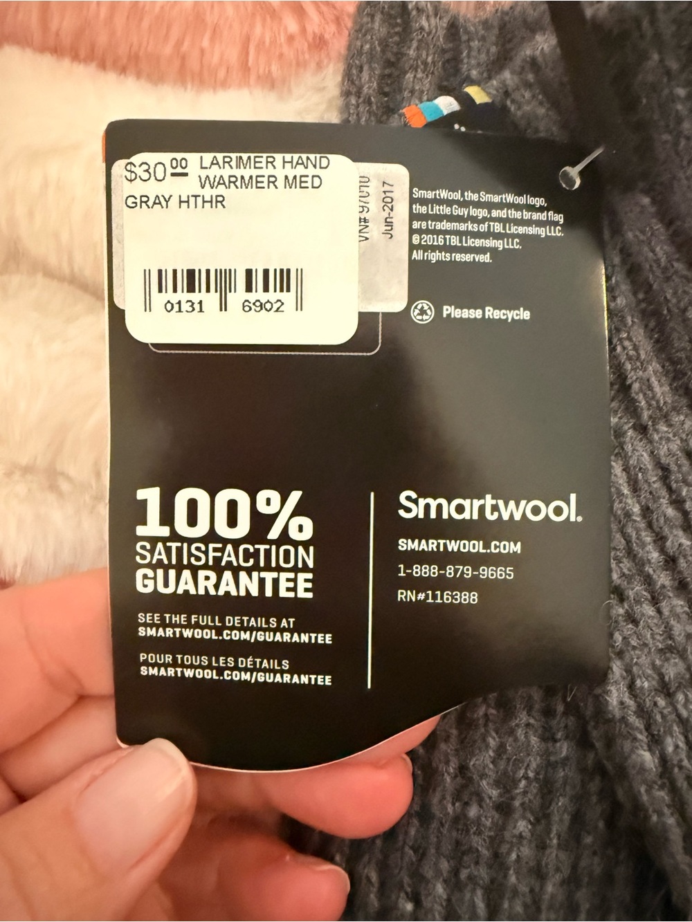 Smartwool Merino Wool Gray Ribbed Hand Warmers - Picture 2 of 3